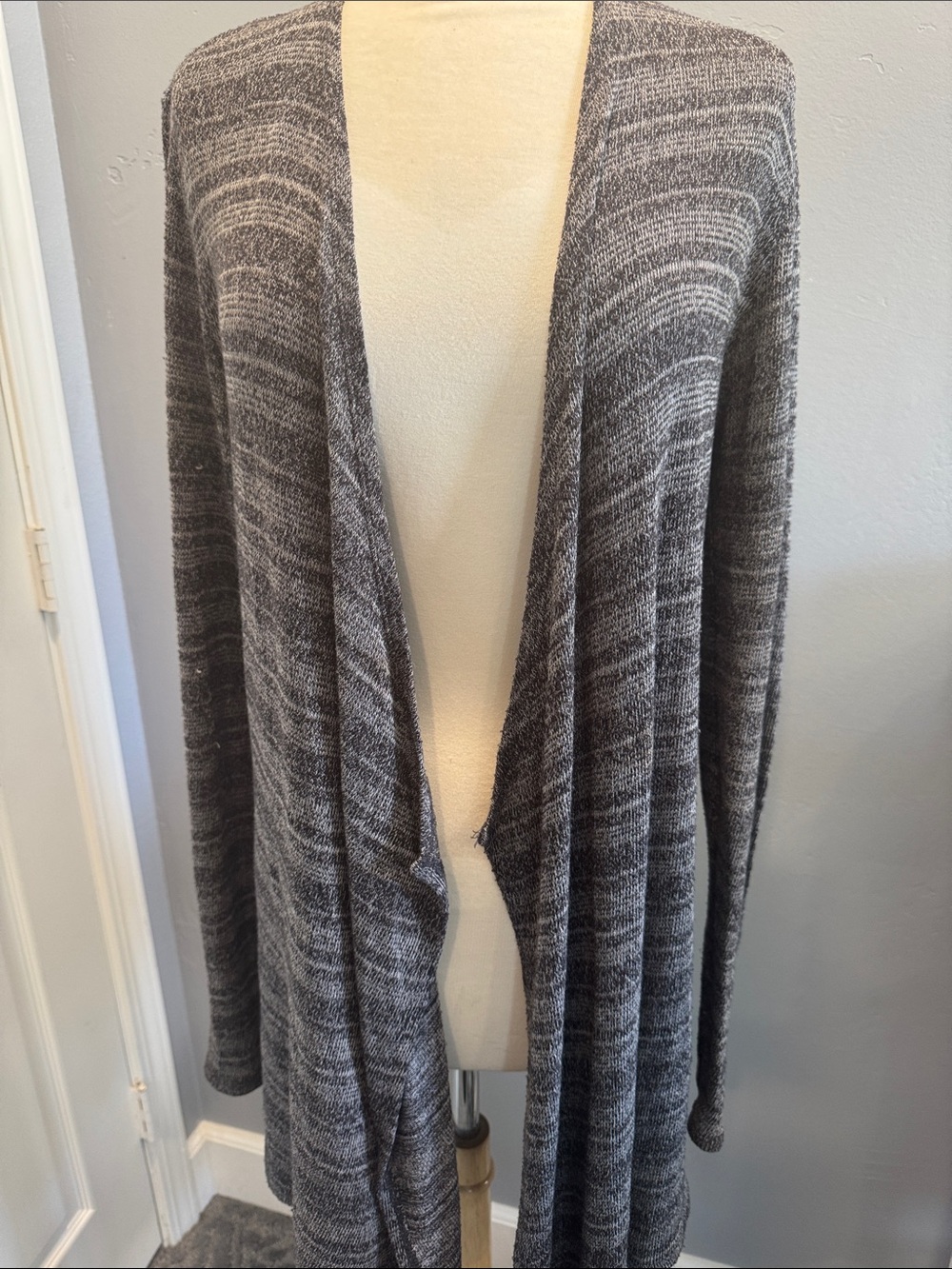Volcom Gray Black Space Dye Waterfall Draped Open Front Cardigan L